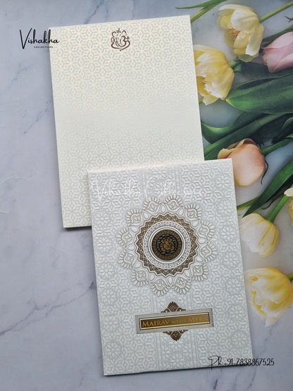 Semi Box Ganesh Ji Hindu Padded white Colored invitation Cards SK-3324