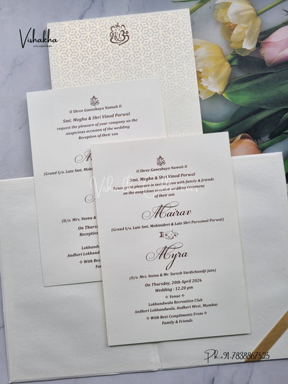 Semi Box Ganesh Ji Hindu Padded white Colored invitation Cards SK-3324
