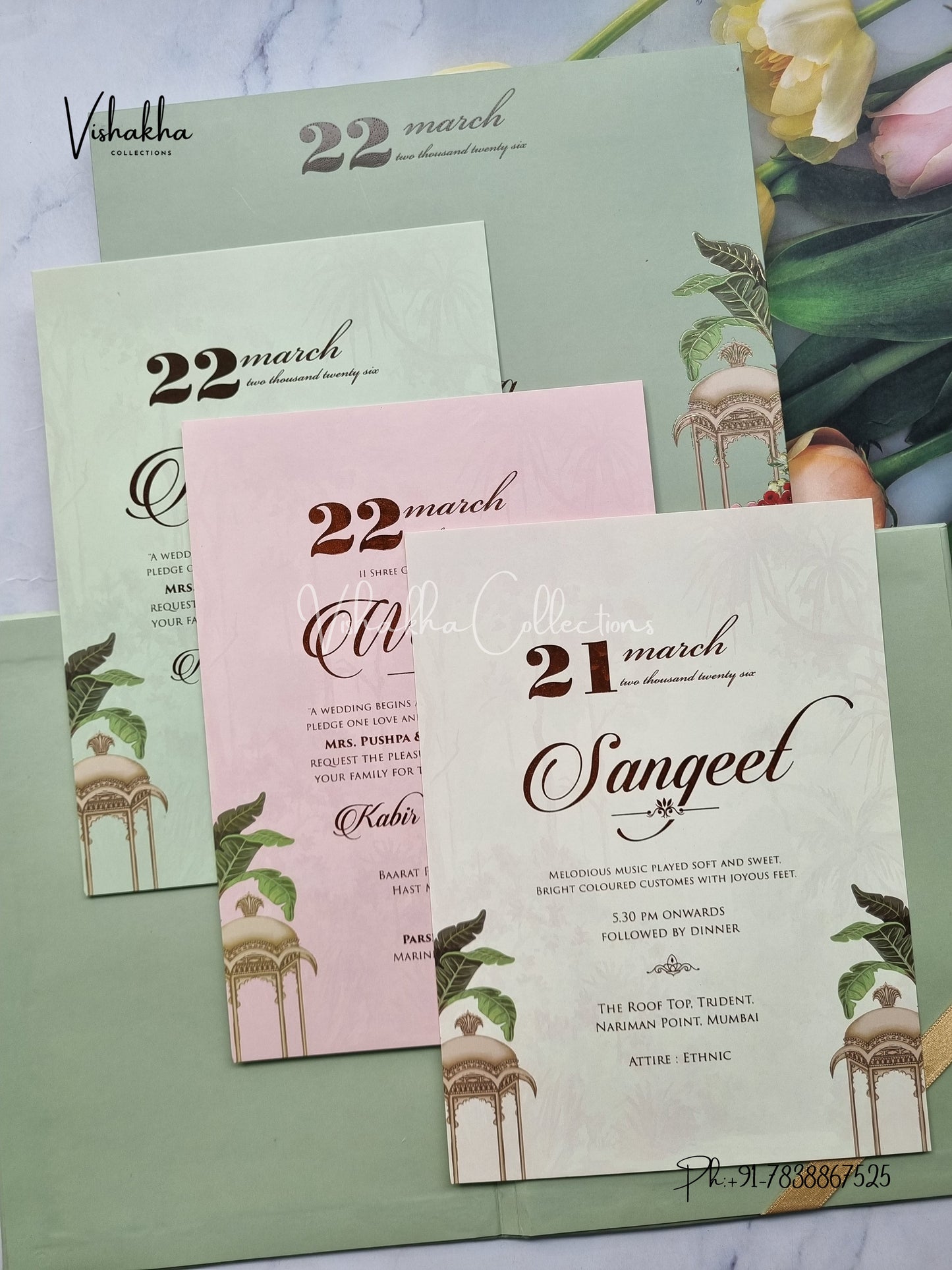 Peacock Hindu Muslim Christian Sikh Padded MDF Board Laser Cut pista green Colored invitation Cards SK-3381