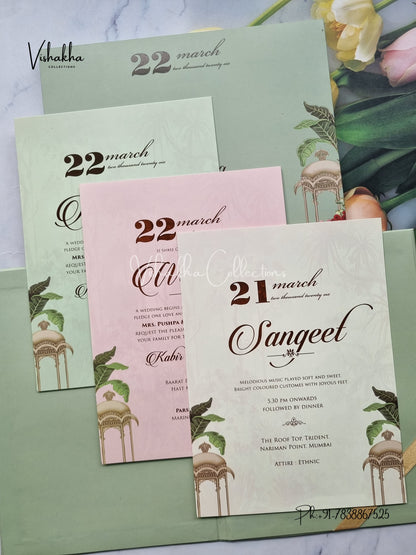 Peacock Hindu Muslim Christian Sikh Padded MDF Board Laser Cut pista green Colored invitation Cards SK-3381