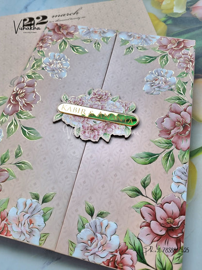 Hindu Muslim Christian Sikh Padded MDF Board Laser Cut peach Colored invitation Cards SK-3383