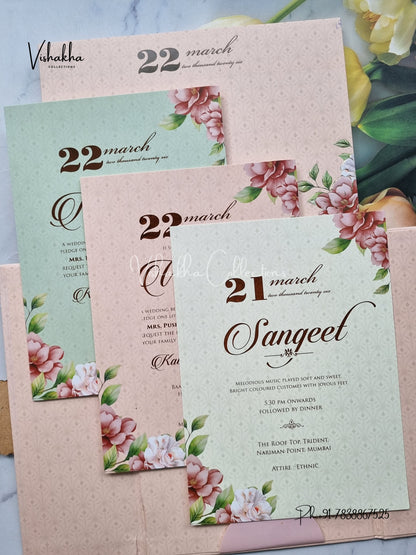 Hindu Muslim Christian Sikh Padded MDF Board Laser Cut peach Colored invitation Cards SK-3383