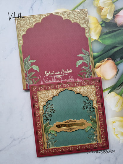Semi Box Flower Hindu Muslim Christian Sikh MDF Board Laser Cut peach Colored invitation Cards SK-3391
