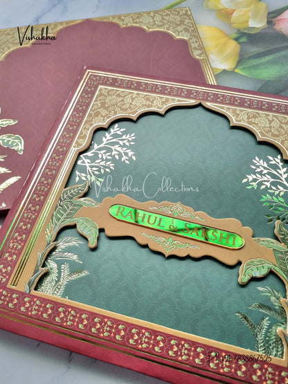 Semi Box Flower Hindu Muslim Christian Sikh MDF Board Laser Cut peach Colored invitation Cards SK-3391