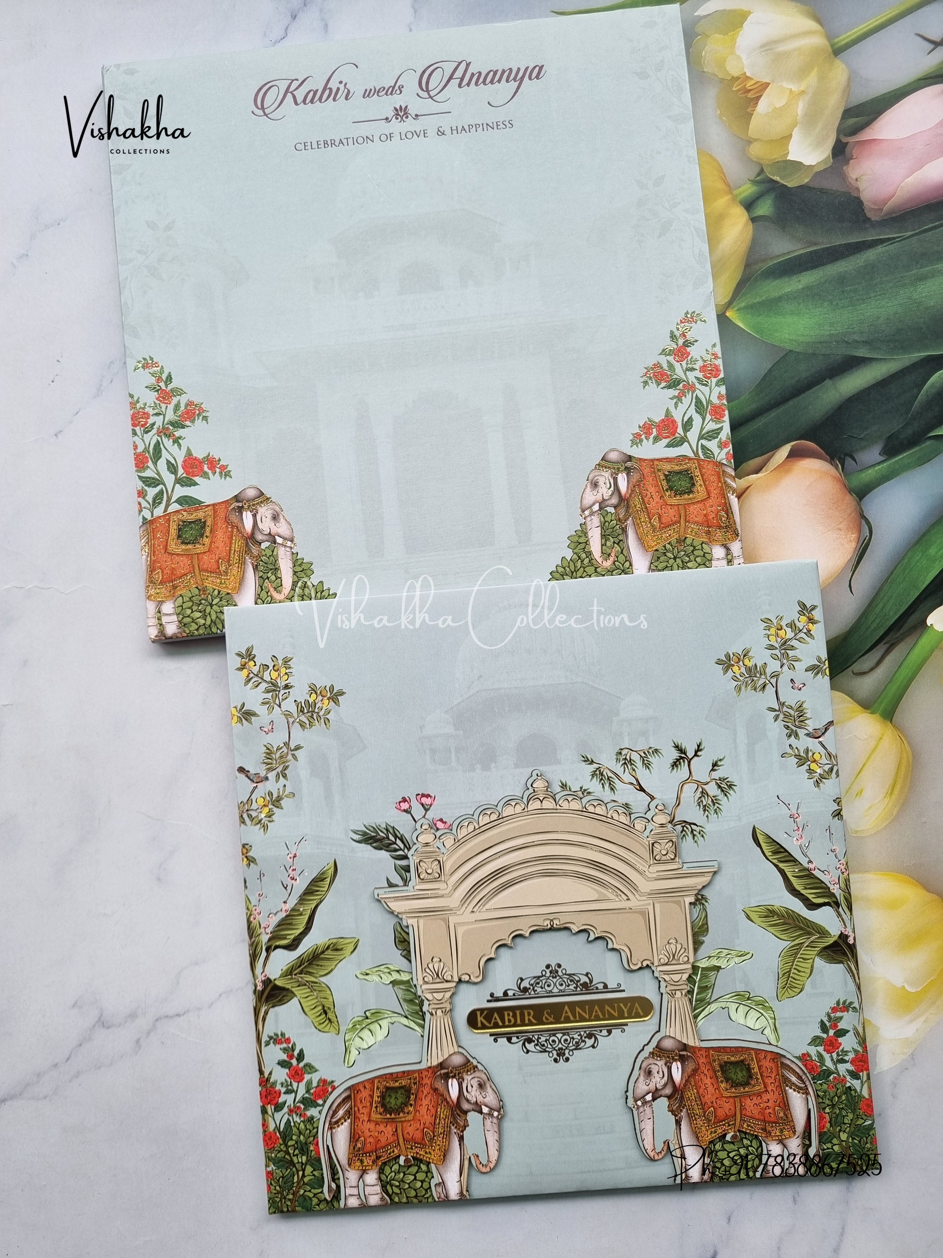 Light Pink Floral Padded MDF Cut-Out Invitation with Name Plate