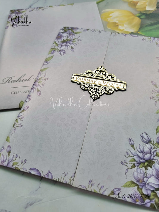 Flower Double Door Hindu Muslim Christian Sikh light brown Colored invitation Cards SK-3411