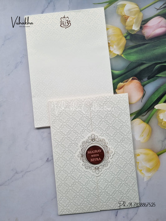 Semi Box Double Door Hindu Muslim Christian Sikh white Colored invitation Cards SK-3426