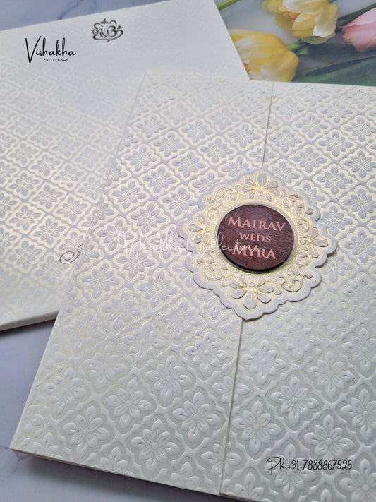 Semi Box Double Door Hindu Muslim Christian Sikh white Colored invitation Cards SK-3426