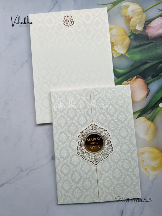 Semi Box Double Door Hindu Muslim Christian Sikh Padded white Colored invitation Cards SK-3430