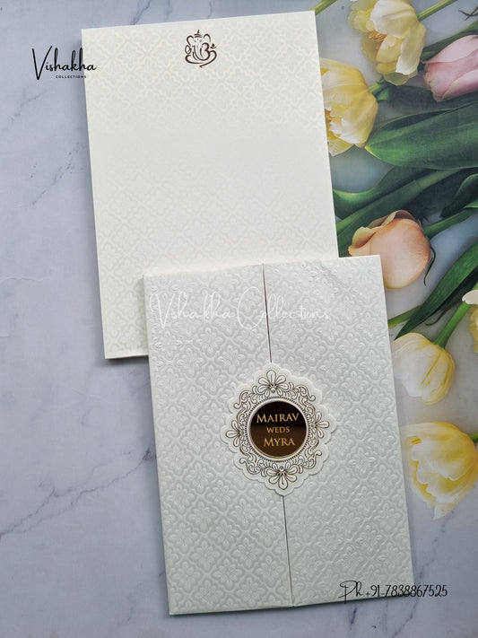 Semi Box Double Door Hindu Muslim Christian Sikh Padded white Colored invitation Cards SK-3431