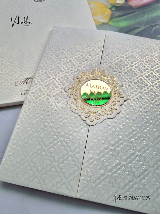 Semi Box Double Door Hindu Muslim Christian Sikh Padded white Colored invitation Cards SK-3431