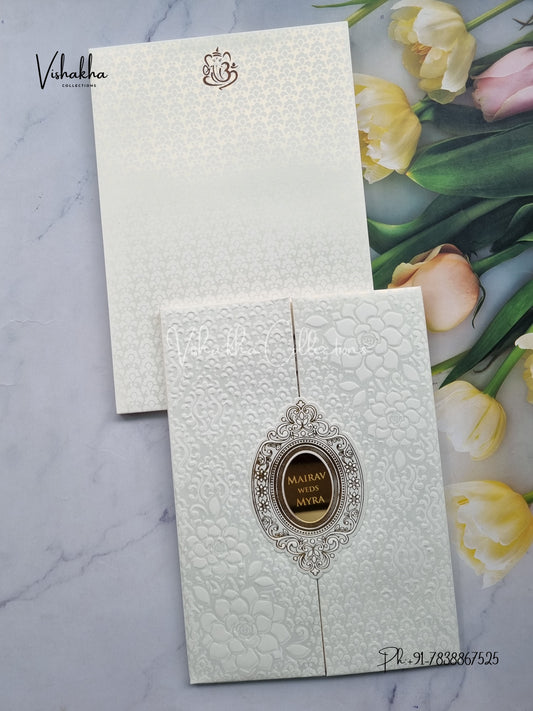 Semi Box Hindu Muslim Christian Sikh Padded white Colored invitation Cards SK-3432