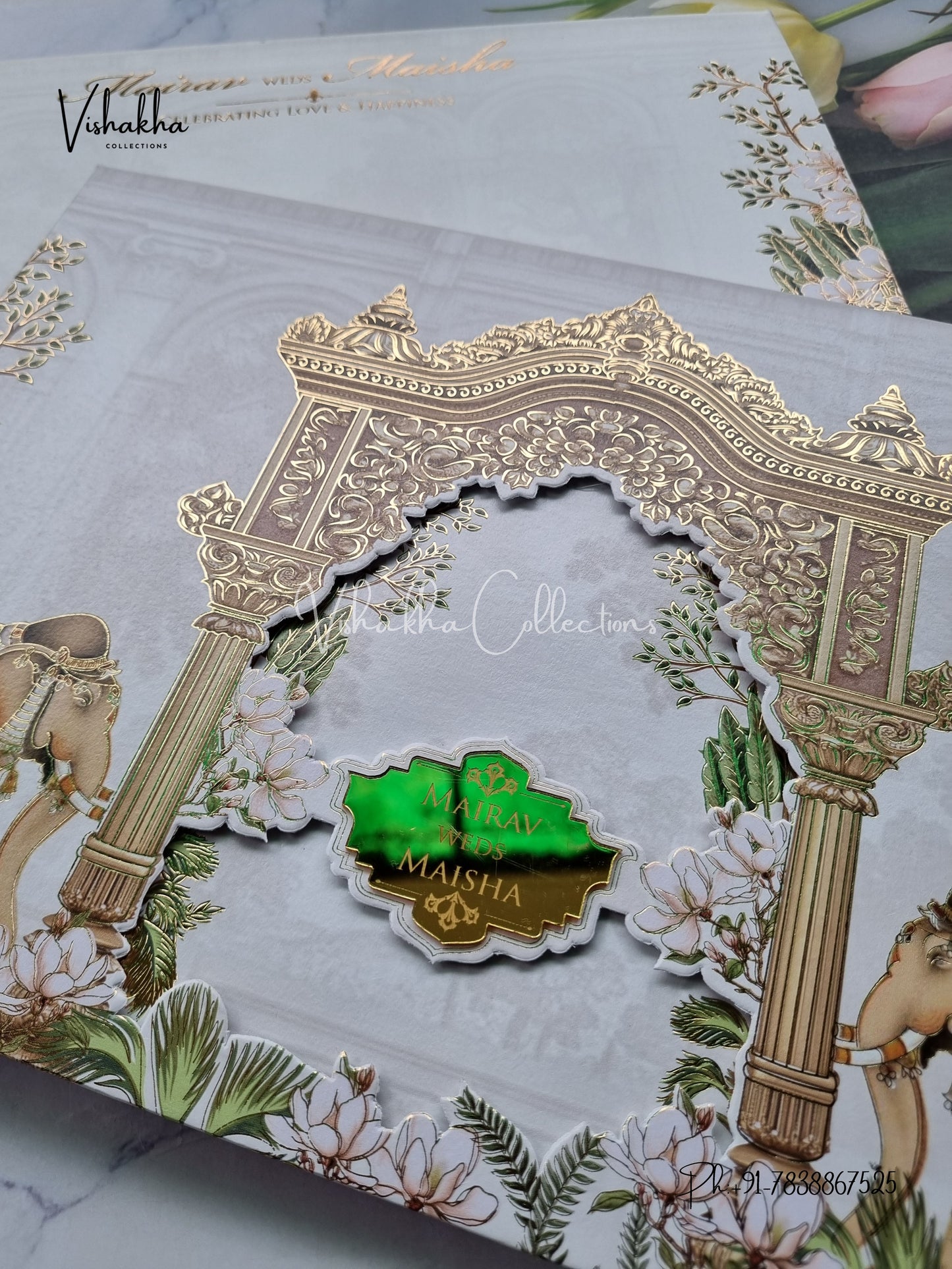 Hathi Hindu Muslim Christian Sikh Padded white Colored invitation Cards SK-3464