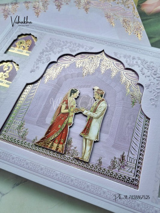 Hindu Muslim Christian Sikh Padded liliac Colored invitation Cards SK-3467