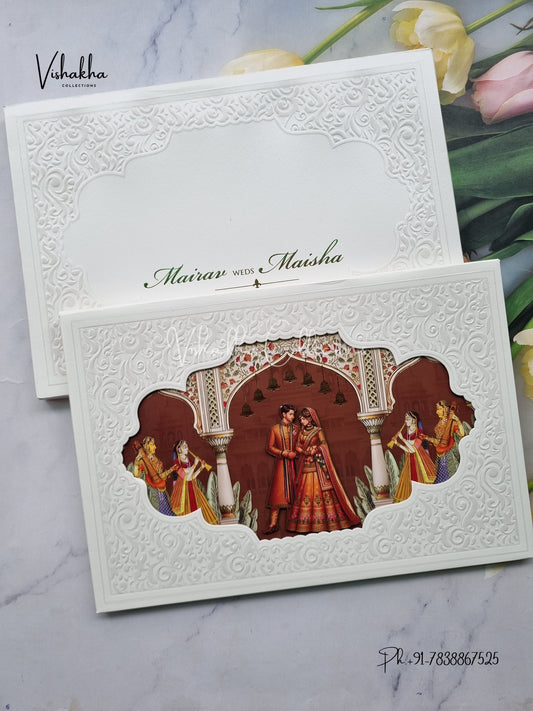 Hindu Muslim Christian Sikh Padded MDF Board Laser Cut white and multi Colored invitation Cards SK-3468