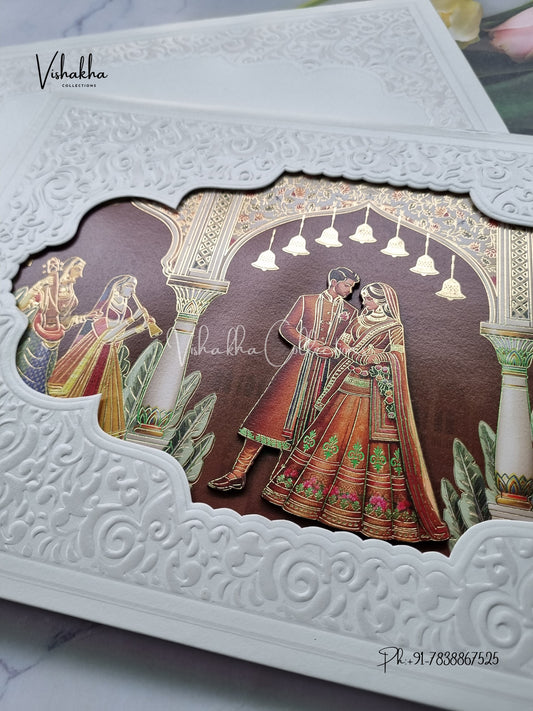 Hindu Muslim Christian Sikh Padded MDF Board Laser Cut white and multi Colored invitation Cards SK-3468