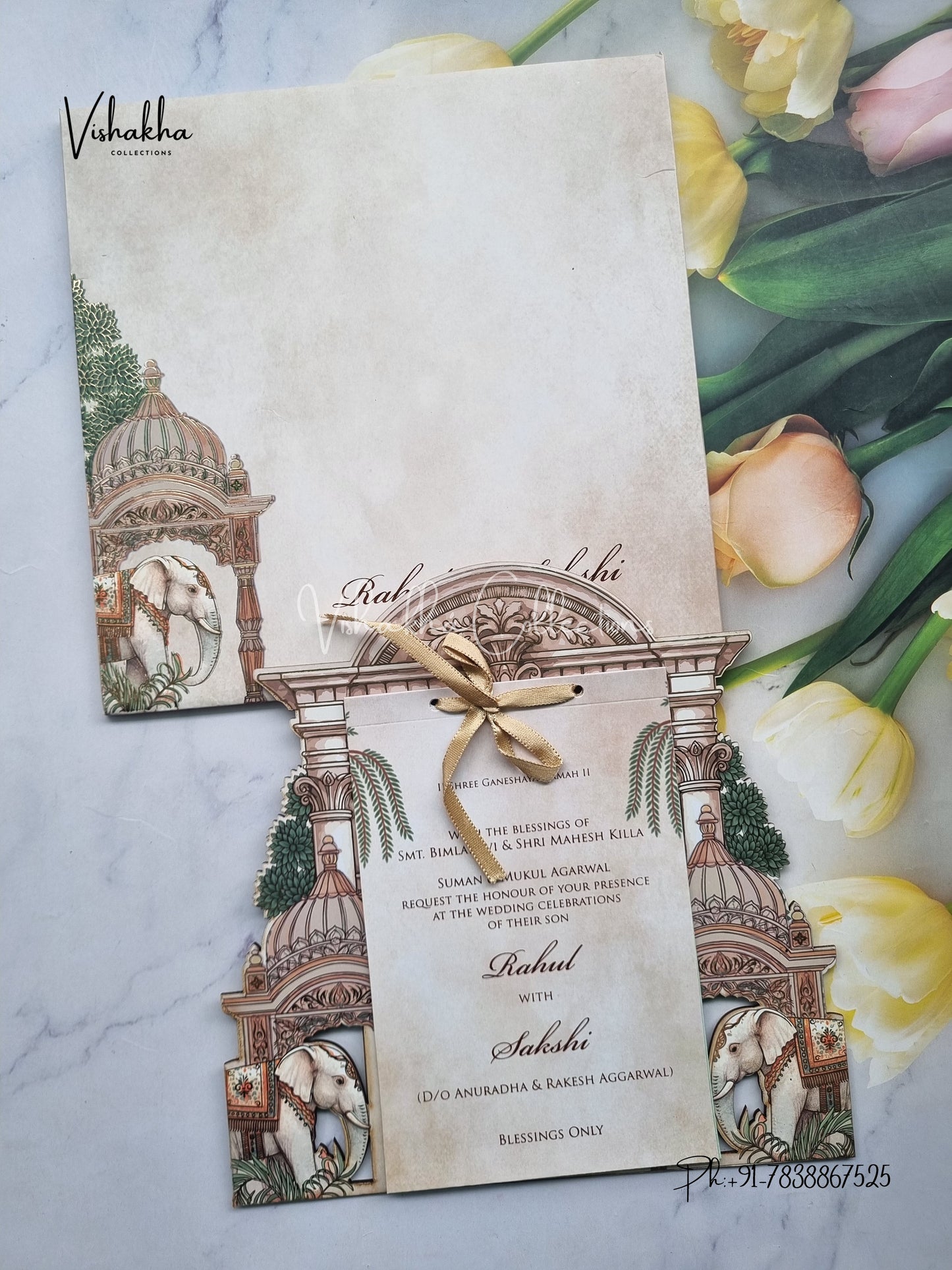 Semi Box Hathi Hindu Muslim Christian Sikh MDF Board Laser Cut grey Colored invitation Cards SK-3476