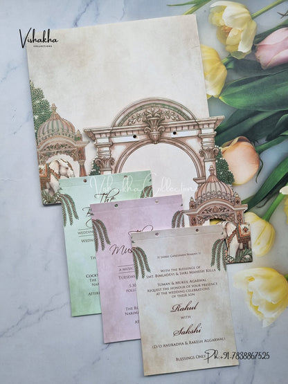 Semi Box Hathi Hindu Muslim Christian Sikh MDF Board Laser Cut grey Colored invitation Cards SK-3476