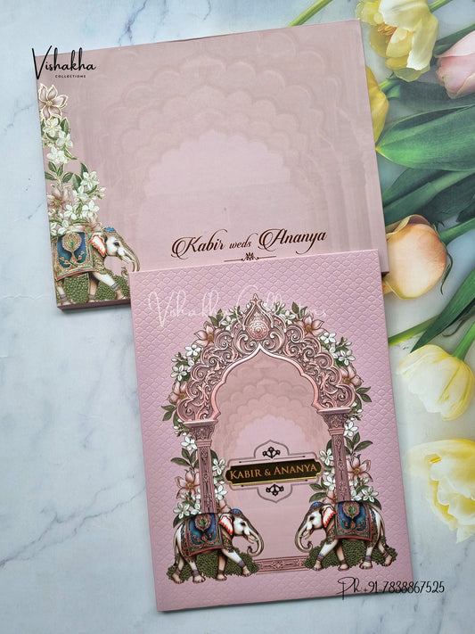 Hathi Hindu Muslim Christian Sikh Padded light purple Colored invitation Cards SK-3487