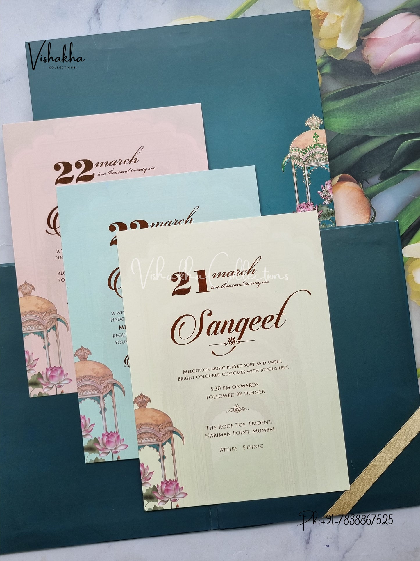 Peacock Hindu Muslim Christian Sikh Padded aqua green Colored invitation Cards SK-3491