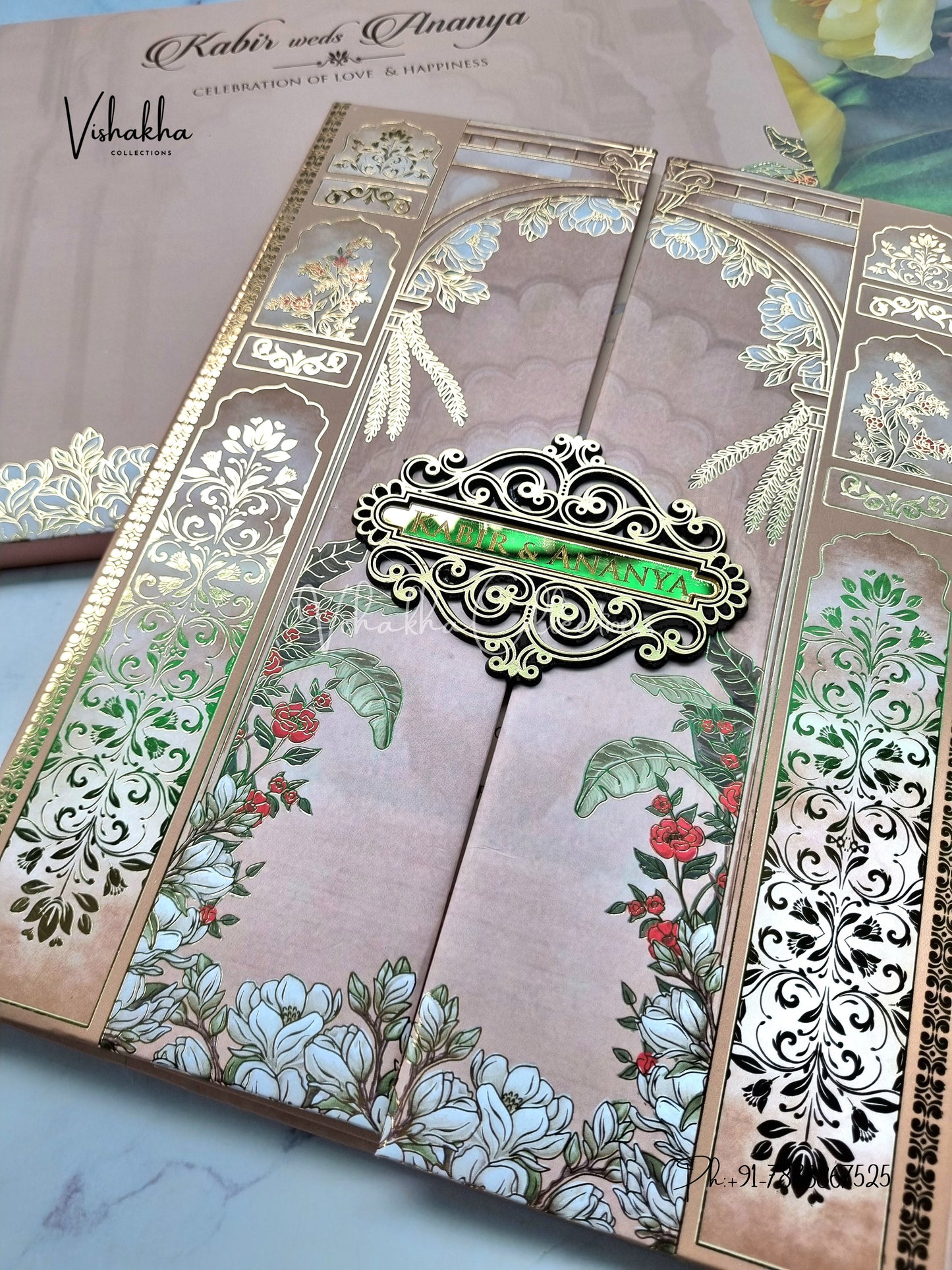 Hindu Muslim Christian Sikh Padded light brown Colored invitation Cards SK-3492