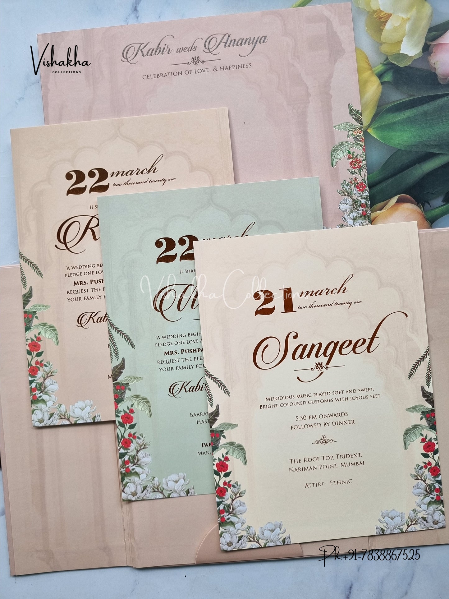 Hindu Muslim Christian Sikh Padded light brown Colored invitation Cards SK-3492