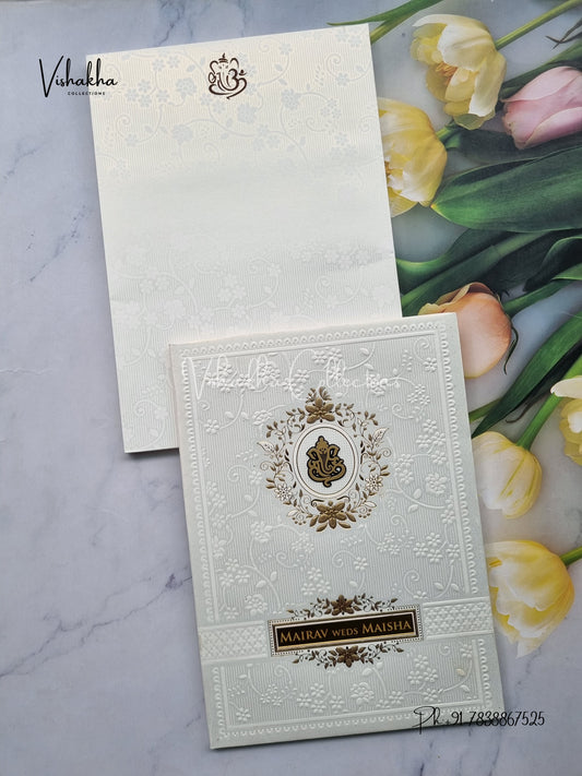 Semi Box Hindu Muslim Christian Sikh Padded white Colored invitation Cards SK-3504