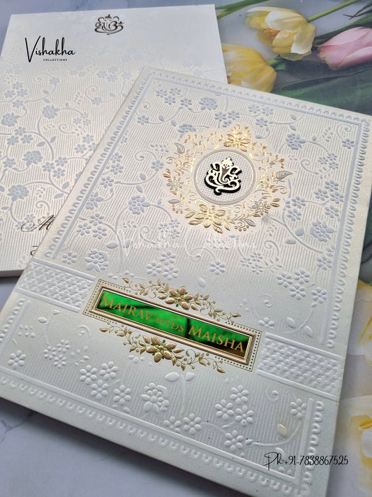 Semi Box Hindu Muslim Christian Sikh Padded white Colored invitation Cards SK-3504