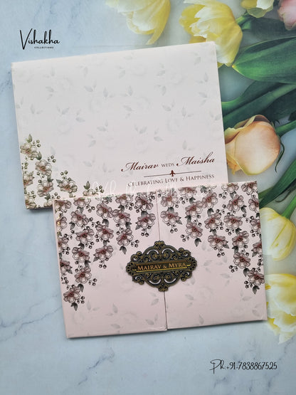 Semi Box Hathi Double Door Hindu Muslim Christian Sikh pink Colored invitation Cards SK-3509