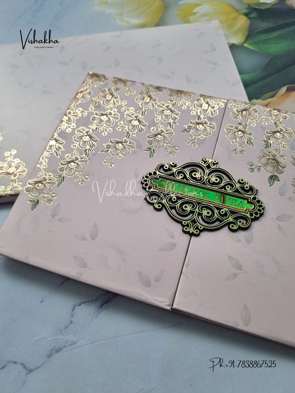 Semi Box Hathi Double Door Hindu Muslim Christian Sikh pink Colored invitation Cards SK-3509