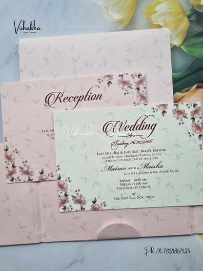 Semi Box Hathi Double Door Hindu Muslim Christian Sikh pink Colored invitation Cards SK-3509