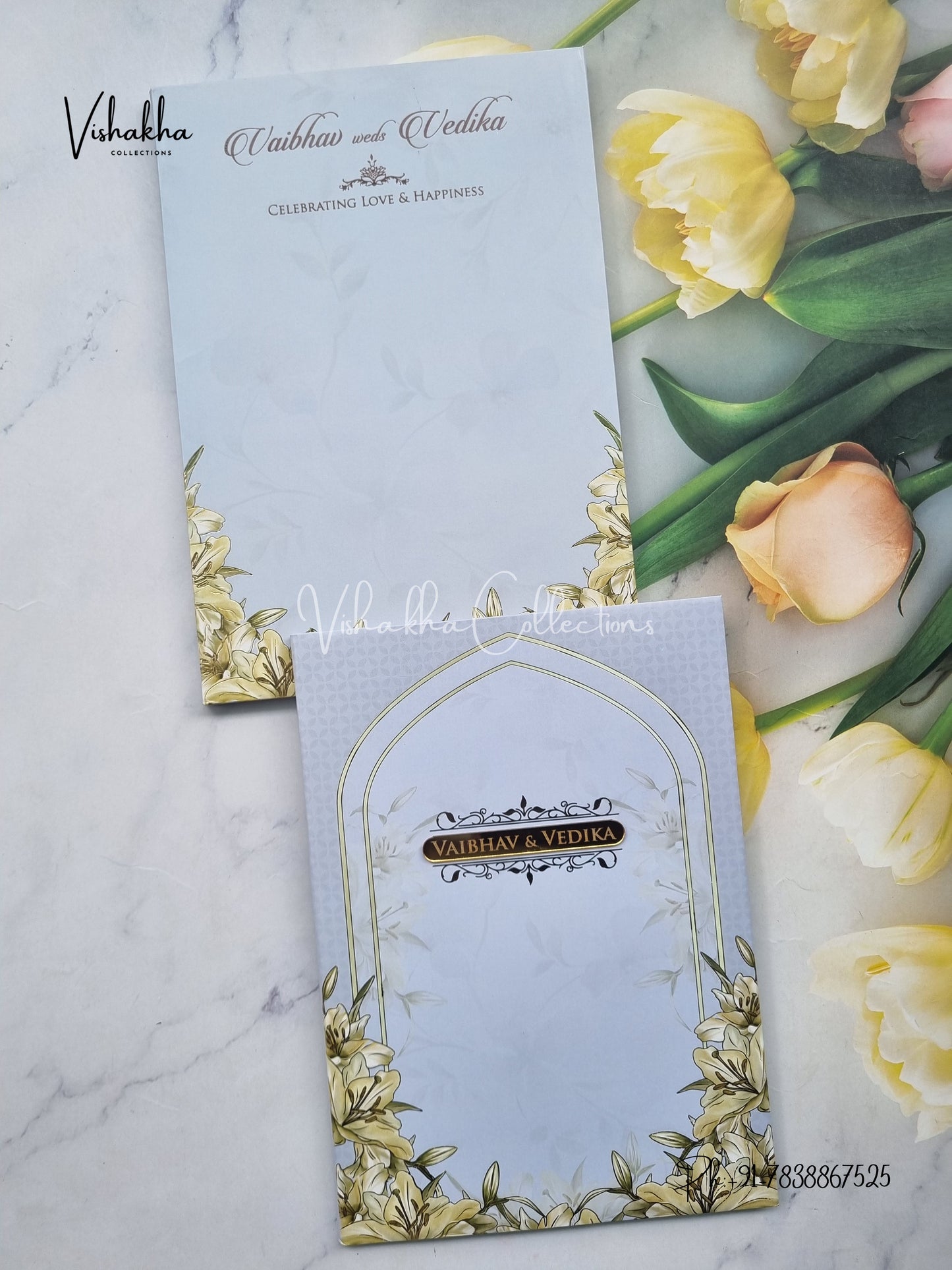 Semi Box Flower Hindu Muslim Christian Sikh grey Colored invitation Cards SK-3515