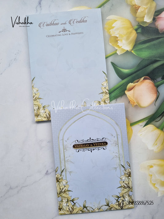 Semi Box Flower Hindu Muslim Christian Sikh grey Colored invitation Cards SK-3515