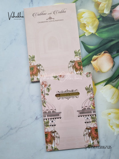 Semi Box Flower Hindu Muslim Christian Sikh pink Colored invitation Cards SK-3516