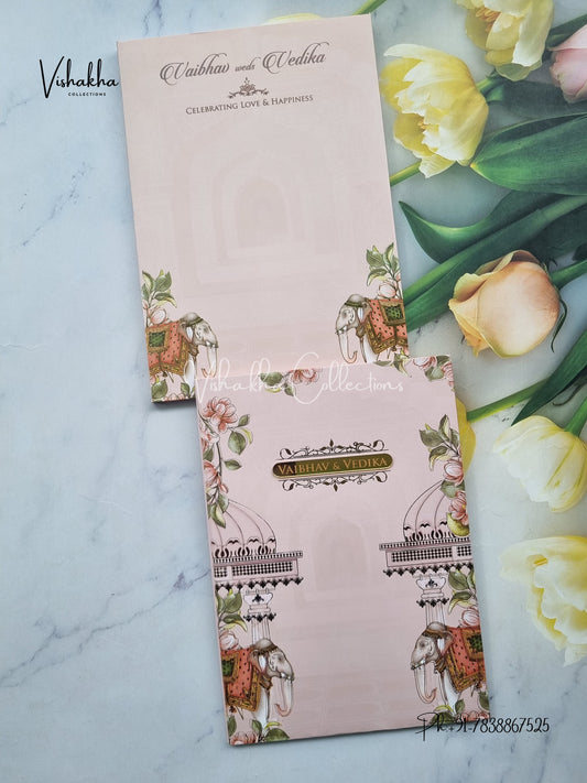 Semi Box Flower Hindu Muslim Christian Sikh pink Colored invitation Cards SK-3516