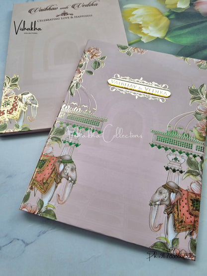 Semi Box Flower Hindu Muslim Christian Sikh pink Colored invitation Cards SK-3516