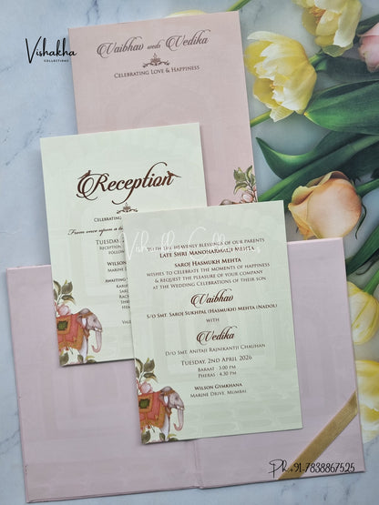 Semi Box Flower Hindu Muslim Christian Sikh pink Colored invitation Cards SK-3516