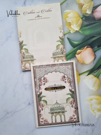 Semi Box Flower Hindu Muslim Christian Sikh brown Colored invitation Cards SK-3518