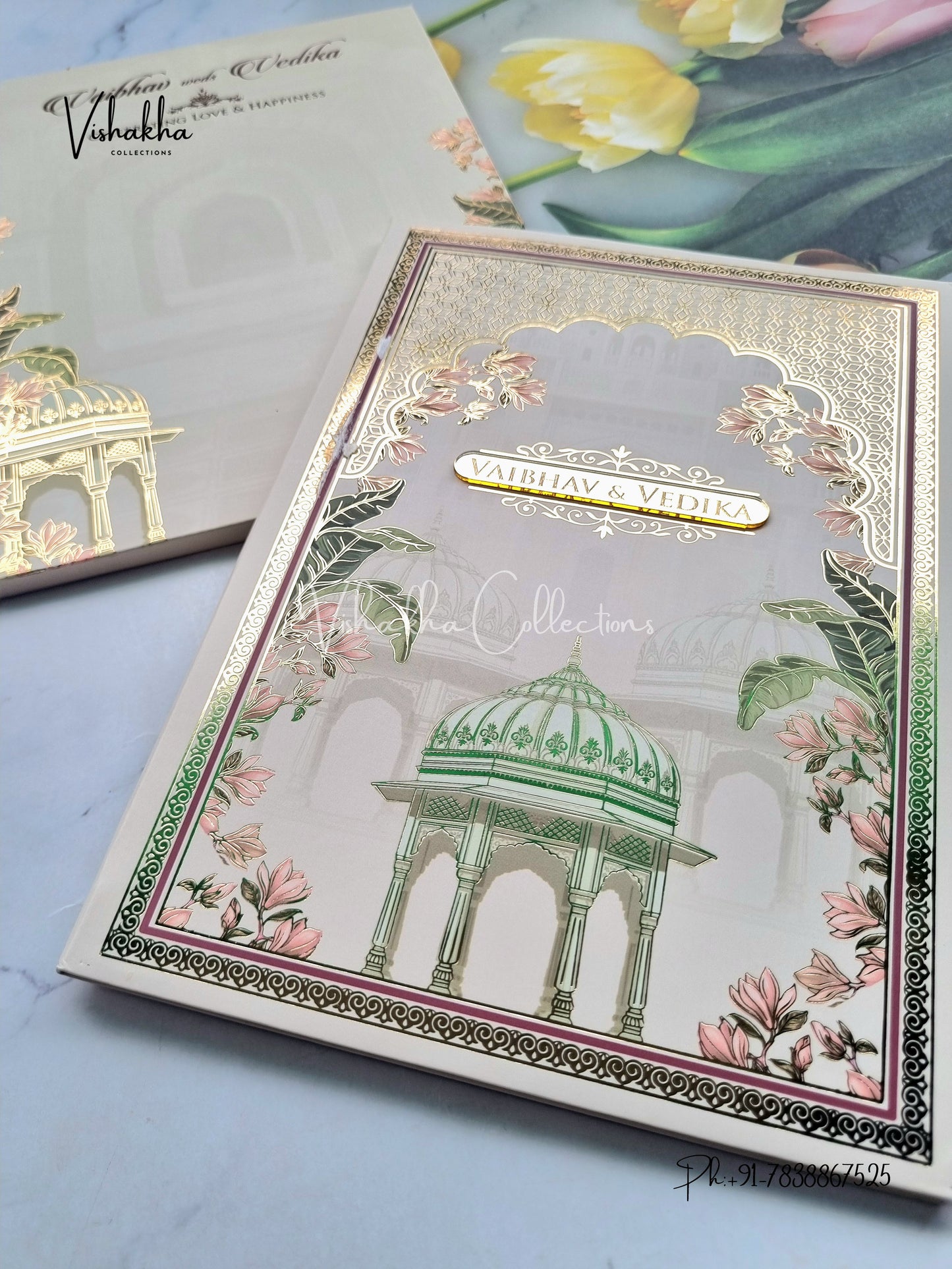 Semi Box Flower Hindu Muslim Christian Sikh brown Colored invitation Cards SK-3518