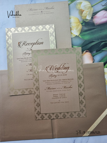 Semi Box Ganesh Ji Hindu Padded brown Colored invitation Cards SK-3528
