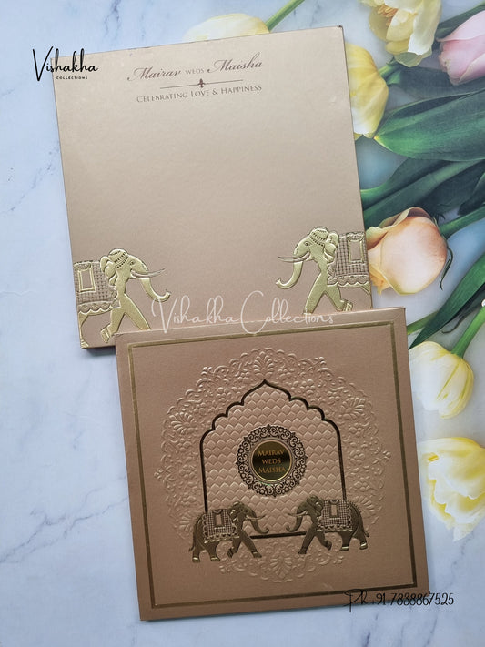 Hathi Hindu Muslim Christian Sikh Padded brown Colored invitation Cards SK-3531