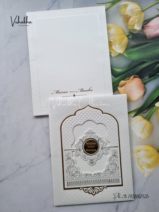 Semi Box Hindu Muslim Christian Sikh Padded white Colored invitation Cards SK-3534