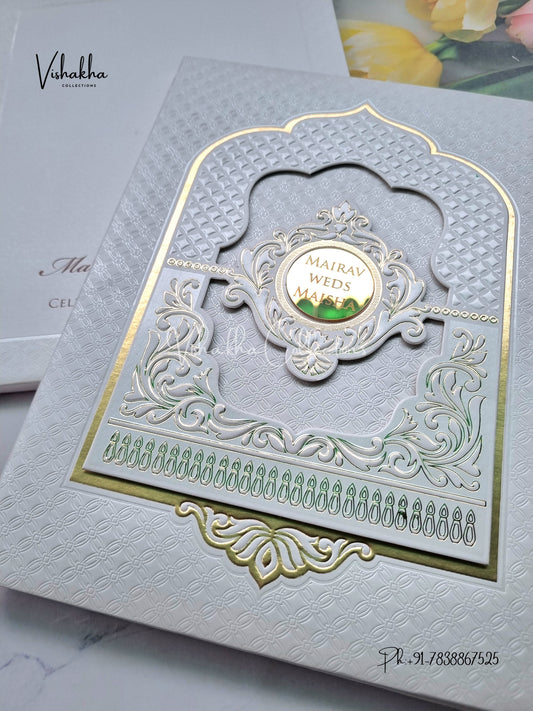 Semi Box Hindu Muslim Christian Sikh Padded white Colored invitation Cards SK-3534