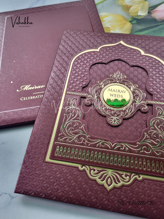 Semi Box Hindu Muslim Christian Sikh Padded wine Colored invitation Cards SK-3535