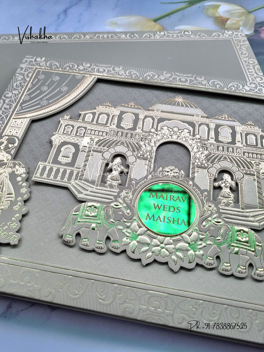 Semi Box Hathi Hindu Muslim Christian Sikh brown Colored invitation Cards SK-3538