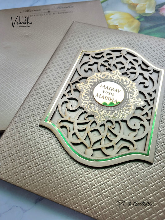 Semi Box Hindu Muslim Christian Sikh Padded brown Colored invitation Cards SK-3541