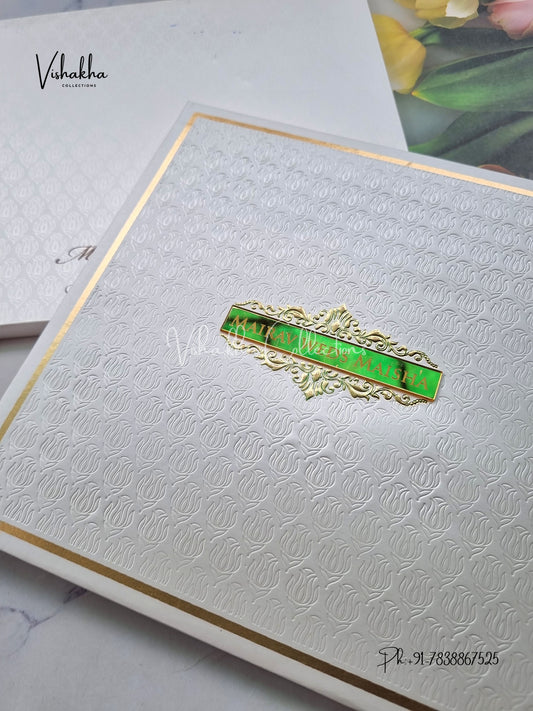 Hindu Muslim Christian Sikh Padded white Colored invitation Cards SK-3542