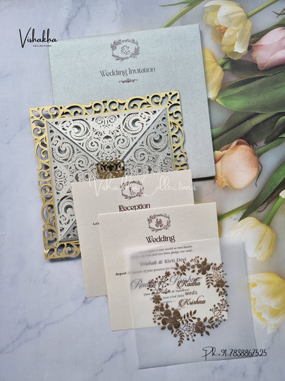 Semi Box Hindu Muslim Christian Sikh MDF Board Laser Cut Laser Cut Colored invitation Cards SN-112