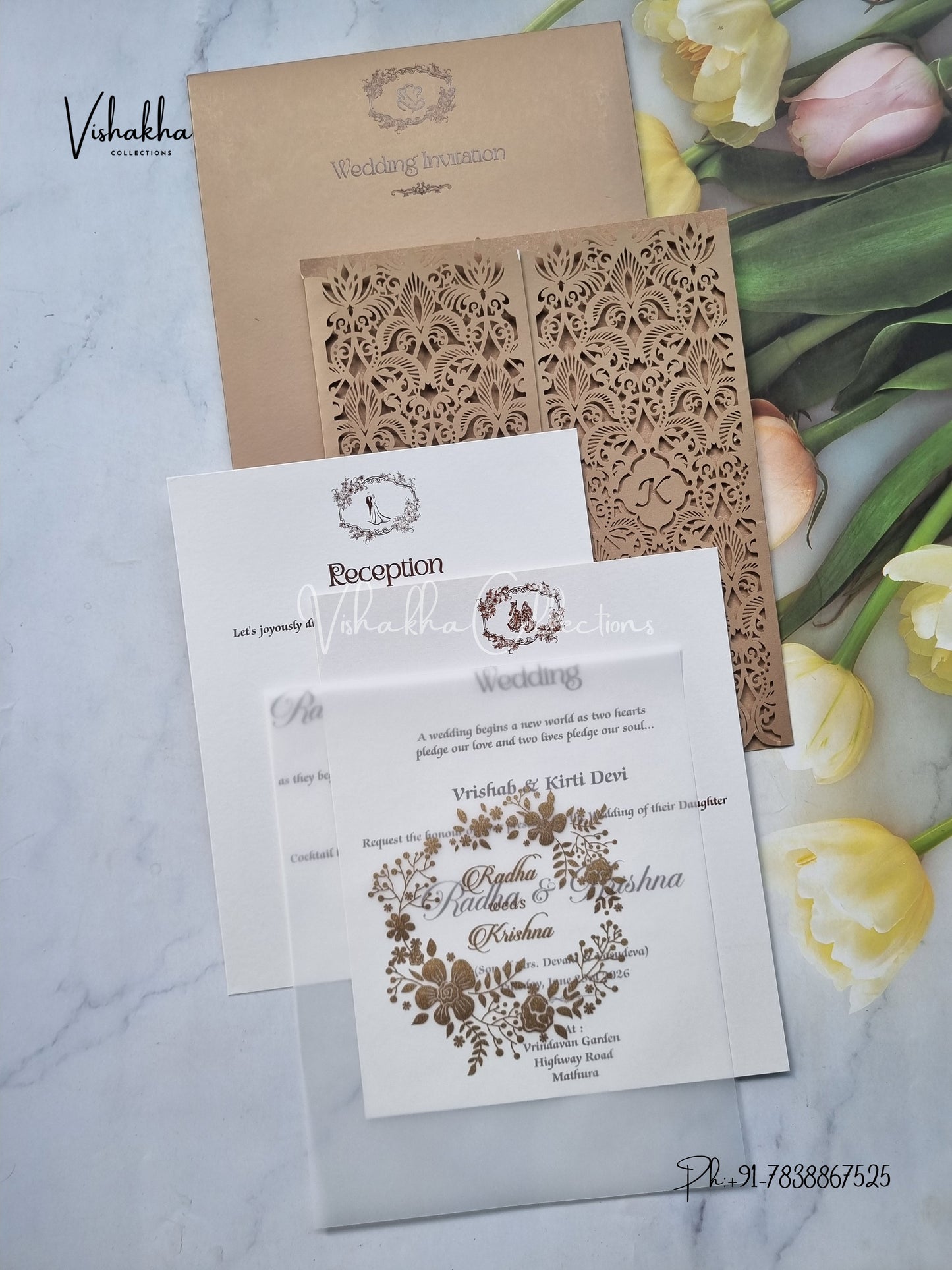 Semi Box Hindu Muslim Christian Sikh Laser Cut Colored invitation Cards SN-114