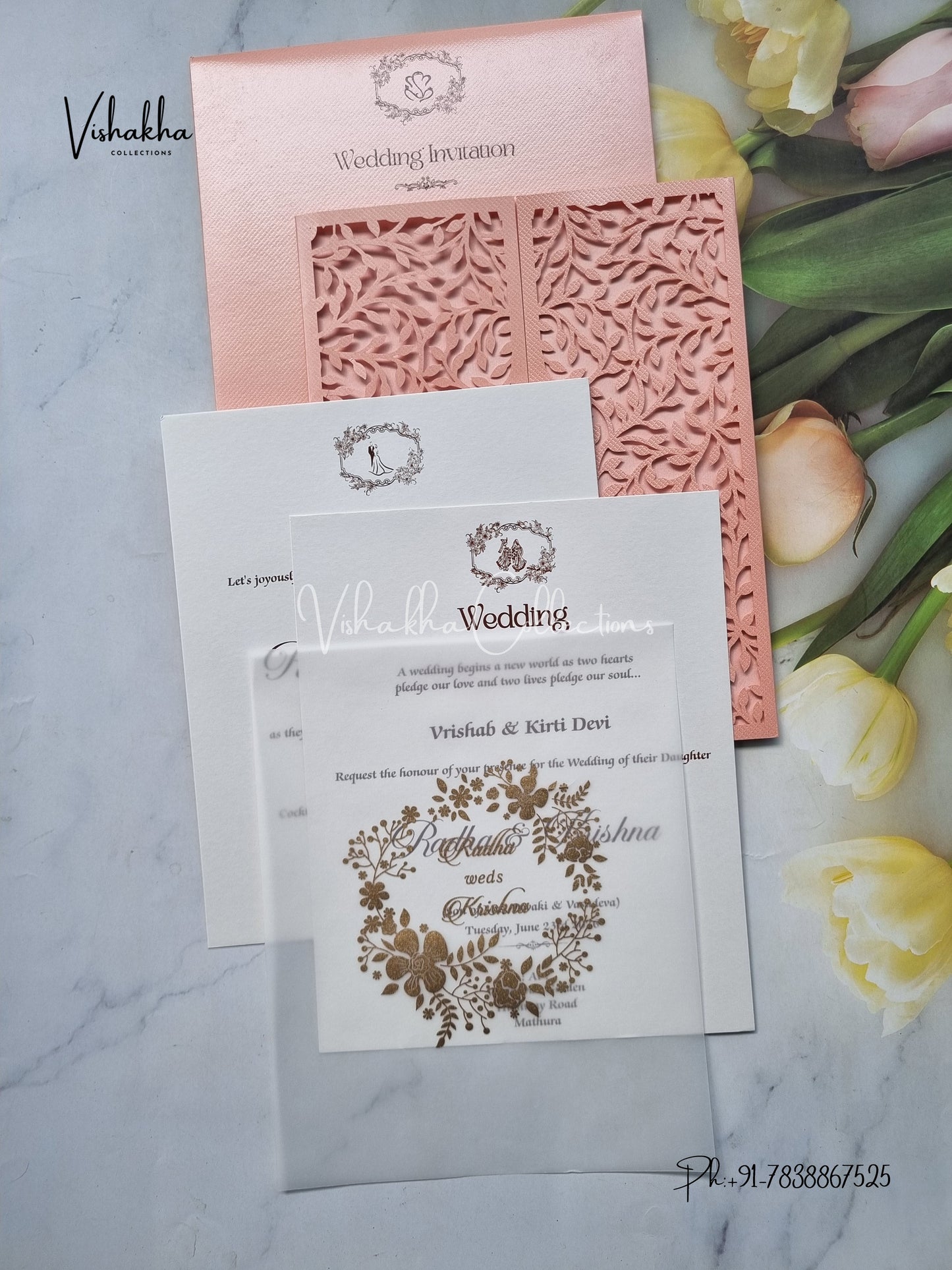 Semi Box Hindu Muslim Christian Sikh Laser Cut Colored invitation Cards SN-116